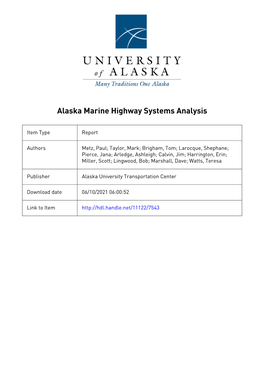 Alaska Marine Highway Systems Analysis