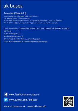 Transdev (Blazefield) Unofficial Fleet List © Copyright 2005 - 2021 Uk Buses
