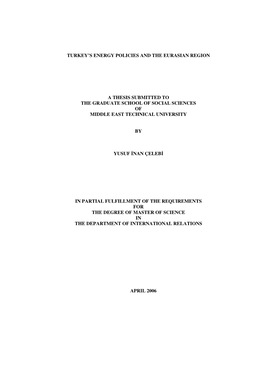 Turkey's Energy Policies and the Eurasian Region A