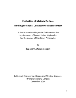 Evaluation of Material Surface Profiling Methods: Contact Versus Non-Contact