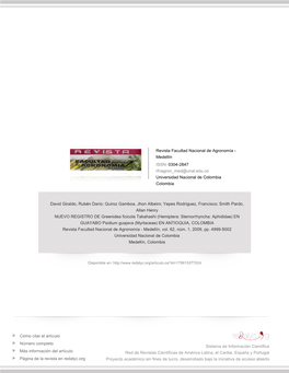 (Hemiptera: Sternorrhyncha: Aphididae) EN GUAYABO Psidium Guajava (Myrtaceae) EN ANTIOQUIA, COLOMBIA Revista Facultad Nacional De Agronomía - Medellín, Vol