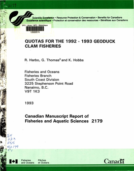 Canadian Data Report of Fisheries and Aquatic Sciences 2179