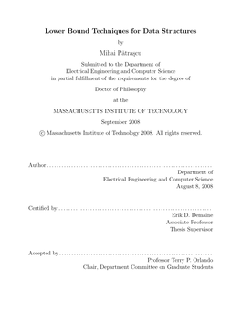 Lower Bound Techniques for Data Structures Mihai
