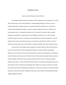 Introductory Essay Capstone Subject Background and Motives The