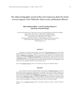 The Oldest Stratigraphic Record of the Late Cretaceous Shark Ptychodus Mortoni Agassiz, from Vallecillo, Nuevo León, Northeastern Mexico