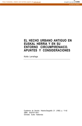 El Hecho Urbano Antiguo En Euskal Herria Y En Su Entorno Circumpirenáico