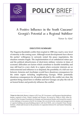 A Positive Influence in the South Caucasus? Georgia’S Potential As a Regional Stabilizer