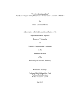 A Study of Bilingual Family Letters to and from Colonial Louisiana, 1748-1867