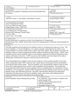 Bicycle Suitability Criteria for State Roadways in Texas