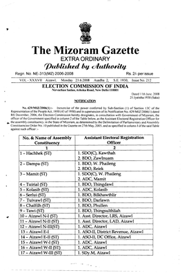 The Mizoram Gazette EXTRA ORDINARY Rpu1j1hjud Hv ~ Regn