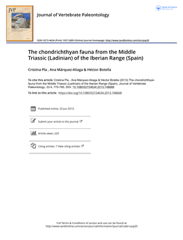 The Chondrichthyan Fauna from the Middle Triassic (Ladinian) of the Iberian Range (Spain)