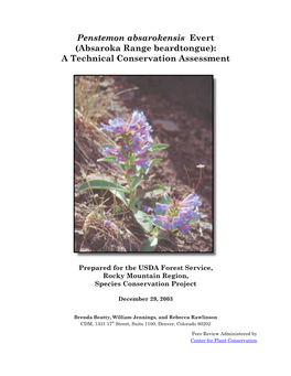 Penstemon Absarokensis Evert (Absaroka Range Beardtongue): a Technical Conservation Assessment