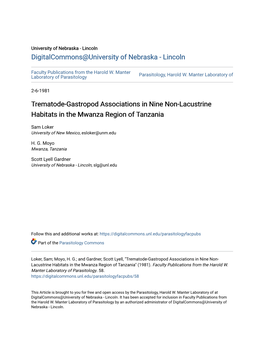 Trematode-Gastropod Associations in Nine Non-Lacustrine Habitats in the Mwanza Region of Tanzania