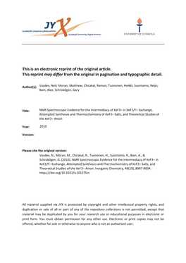 Nmr Spectroscopic Evidence for the Intermediacy of Xef3 in Xef2 F