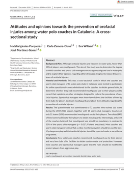 Attitudes and Opinions Towards the Prevention of Orofacial Injuries Among Water Polo Coaches in Catalonia: a Cross-­ Sectional Study