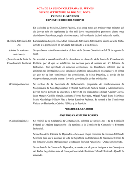 Acta De La Sesión Celebrada El Jueves Seis De Septiembre De Dos Mil Doce