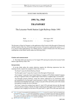 The Leicester North Station Light Railway Order 1991