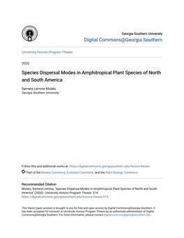 Species Dispersal Modes in Amphitropical Plant Species of North and South America