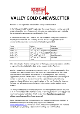 Valley Gold E-Newsletter