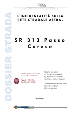 SR 313 Di Passo Corese E Degli Indicatori Fondamentali Dell’Incidentalità Relativamente Al Triennio 2012 E 2014 (Aggiornamento Della Base Conoscitiva: Maggio 2017)