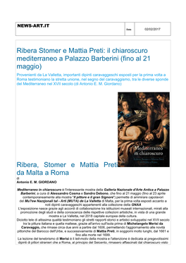 (Fino Al 21 Maggio) Ribera, Stomer E Mattia Preti