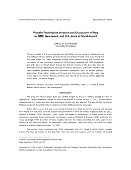 Visually Framing the Invasion and Occupation of Iraq in TIME, Newsweek, and U.S. News & World Report