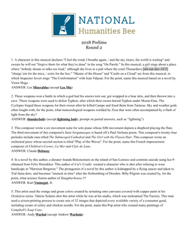 2018 National Humanities Bee Round 2 - Page 2 of 5 6