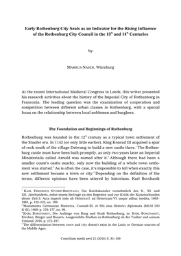 Early Rothenburg City Seals As an Indicator for the Rising Influence of the Rothenburg City Council in the 13Th and 14Th Centuries