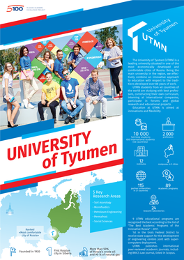 University of Tyumen (UTMN) Is a Leading University Situated in One of the Most Economically Developed and Comfortable Cities of Russia