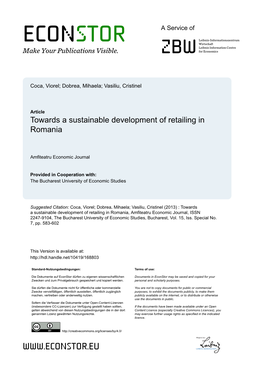 Towards a Sustainable Development of Retailing in Romania