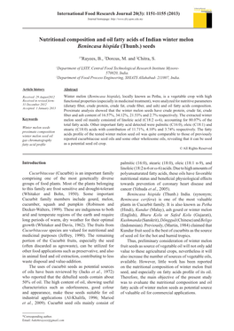 Nutritional Composition and Oil Fatty Acids of Indian Winter Melon Benincasa Hispida (Thunb.) Seeds