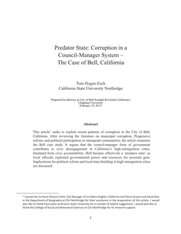 Corruption in a Council-Manager System – the Case of Bell, California