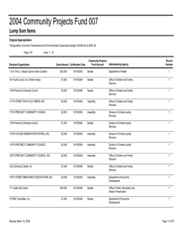 2004 Community Projects Fund 007 Lump Sum Items