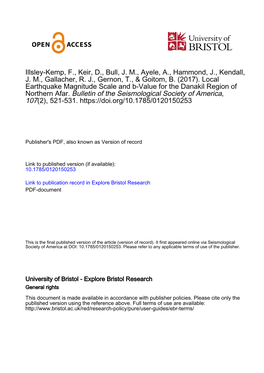 Local Earthquake Magnitude Scale and B‐Value for the Danakil Region of Northern Afar