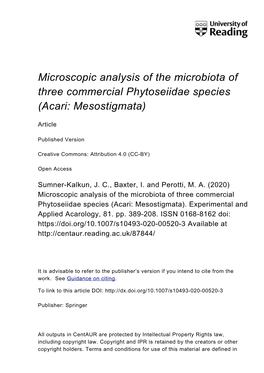 Microscopic Analysis of the Microbiota of Three Commercial Phytoseiidae Species (Acari: Mesostigmata)