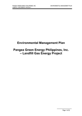 Environmental Management Plan Pangea Green Energy Philippines