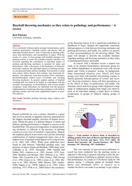 Baseball Throwing Mechanics As They Relate to Pathology and Performance – a Review