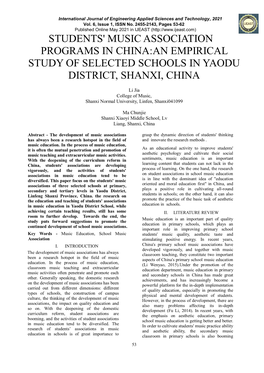 Students' Music Association Programs in China:An Empirical Study of Selected Schools in Yaodu District, Shanxi, China