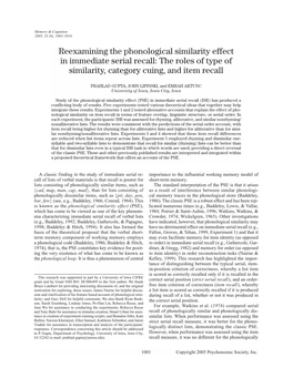 Reexamining the Phonological Similarity Effect in Immediate Serial Recall: the Roles of Type of Similarity, Category Cuing, and Item Recall