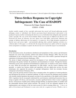 Three-Strikes Response to Copyright Infringement: the Case of HADOPI