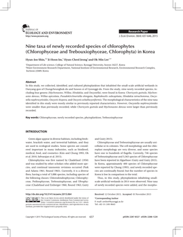 Nine Taxa of Newly Recorded Species of Chlorophytes (Chlorophyceae and Trebouxiophyceae, Chlorophyta) in Korea