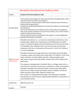 Mondelēz International (Ex-Cadbury India)