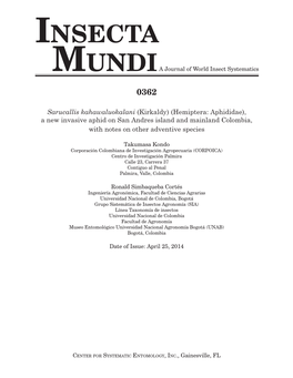 INSECTA MUNDIA Journal of World Insect Systematics