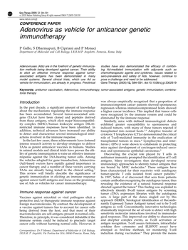 Adenovirus As Vehicle for Anticancer Genetic Immunotherapy