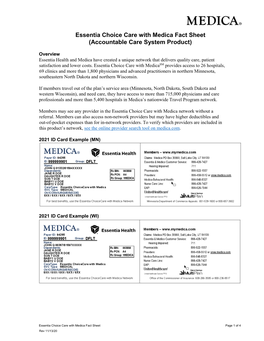 Essentia Choice Care with Medica Fact Sheet (Accountable Care System Product)