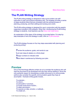 The PLAN Writing Strategy Preview