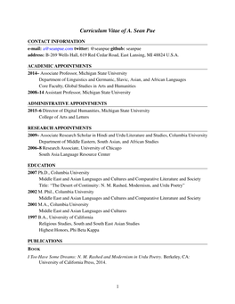 Curriculum Vitae of A. Sean Pue