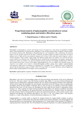 Proportional Analysis of Leghaemoglobin Concentration in Various Nodulating Plants and Intuitive Rhizobium Species