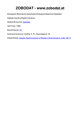 Aquatic Hyphomycetes of Western Ghat Streams, India