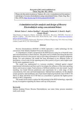 A Simulation Tool for Analysis and Design of Reverse Electrodialysis Using Concentrated Brines
